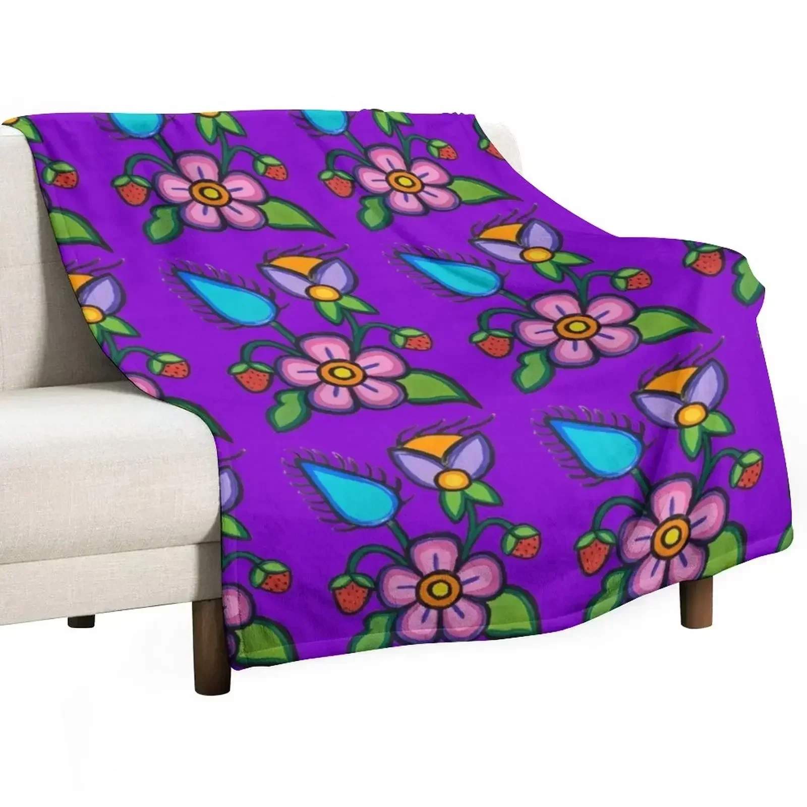 Strawberry Bloom on Purple Throw Blanket Designers Warm Blankets