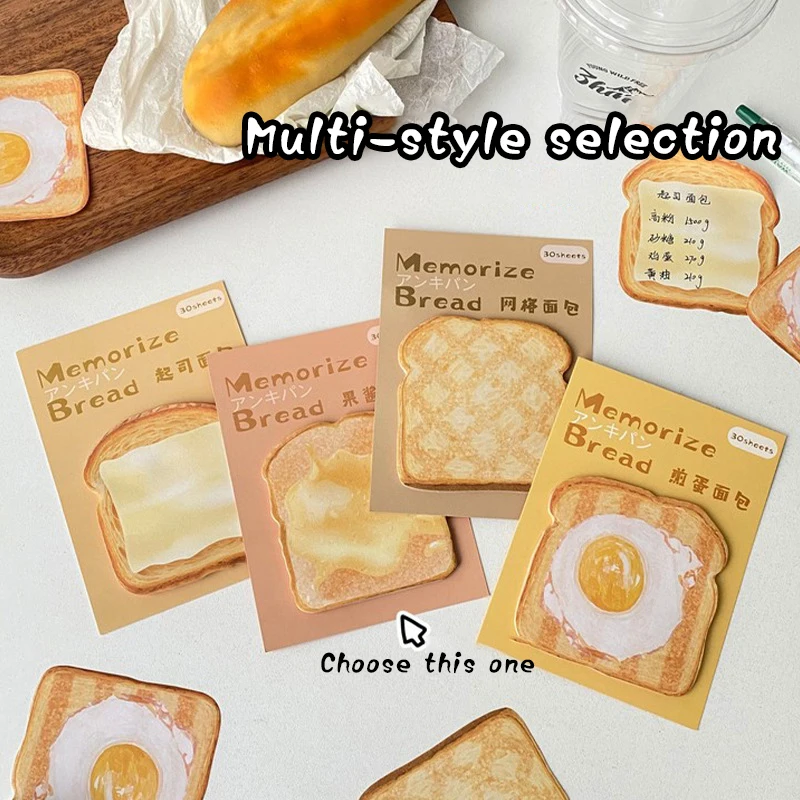 30 fogli Creative Toast Shape Sticky Note Cartoon Bread Message Paper autoadesivo blocco Note Sticker forniture per ufficio scolastico