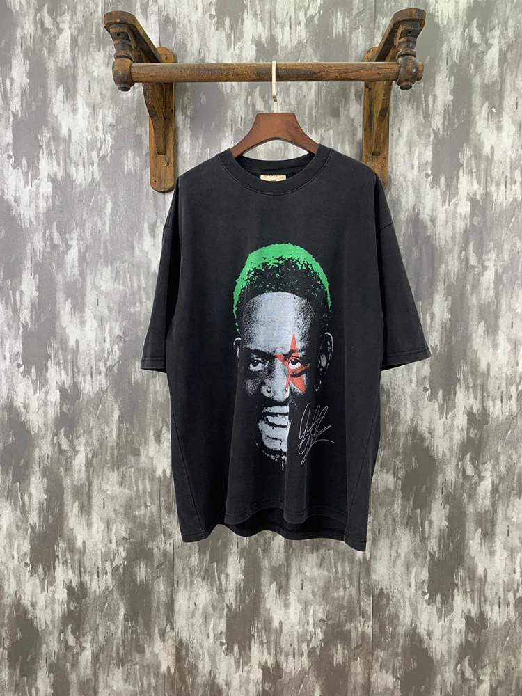 

Loose ex ort Sve T-irt RODMAN Big Face Celebri Hip Hop Print High Street Sle Breathable Cotton Casual Tee