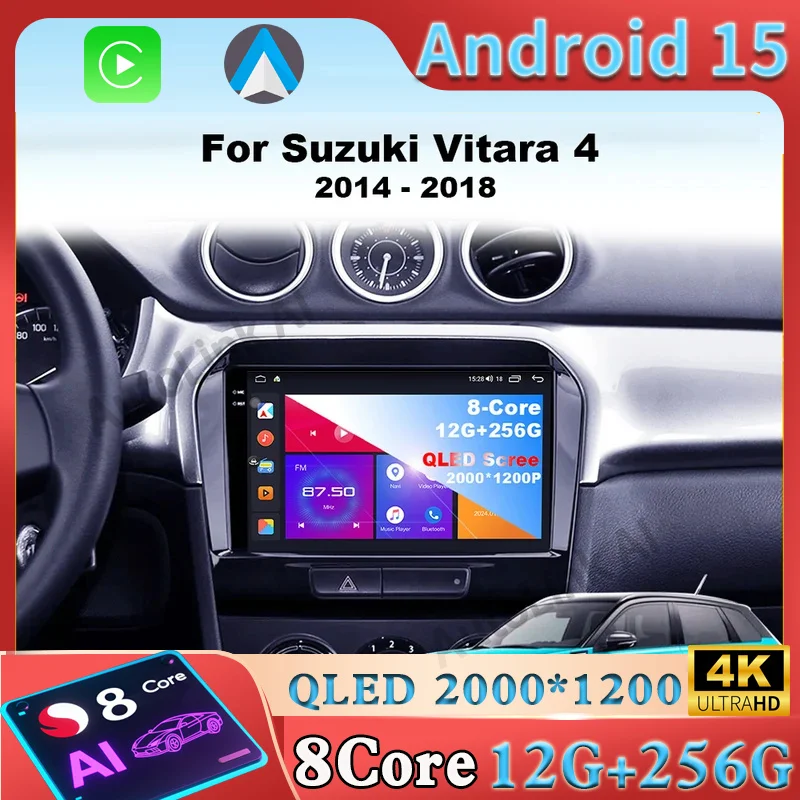 

Android 16 Carplay For Suzuki Vitara 4 2014 - 2018 Car Radio Auto 4G WIFI GPS Navigation Multimedia Video Player Stereo