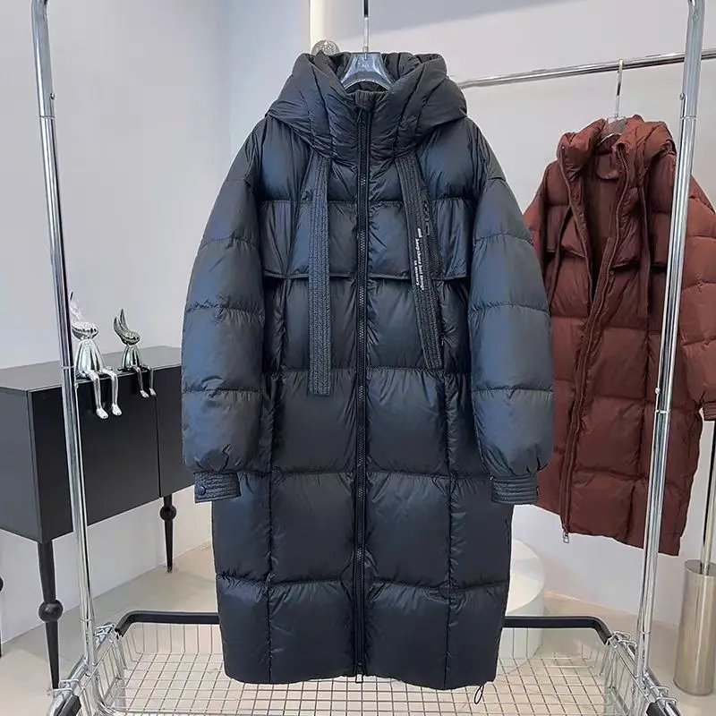 Long Duck Down Jacket for Women, Fall and Winter Coats Hooded Over Puffer Coat, High-end Parkas, Waterproof Parka, Fashion, 2024