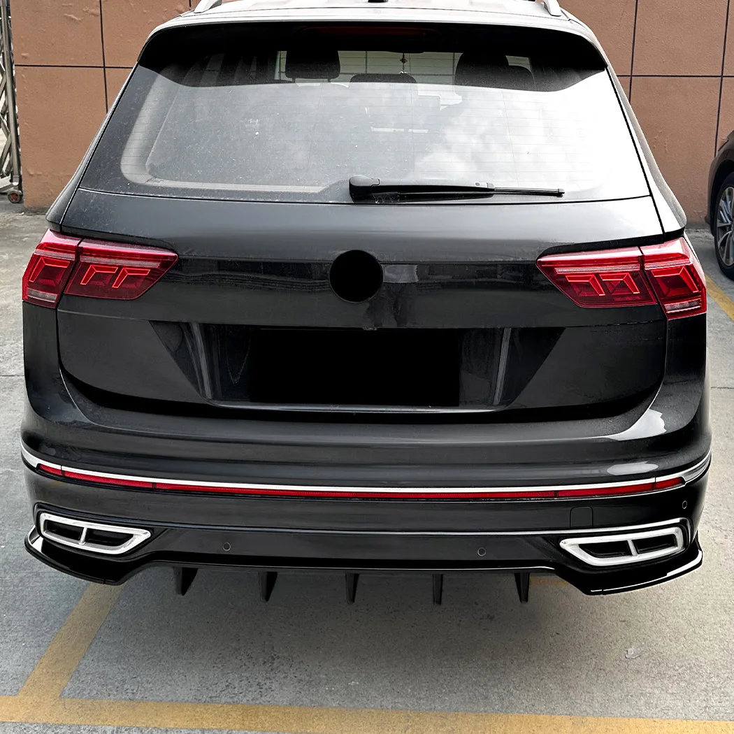 2021 To Up For VW Tiguan MK2 Rline Rear Bumper Lip Diffuser Lip Splitters Spoiler By High Quality ABS Gloss Black Body Kit