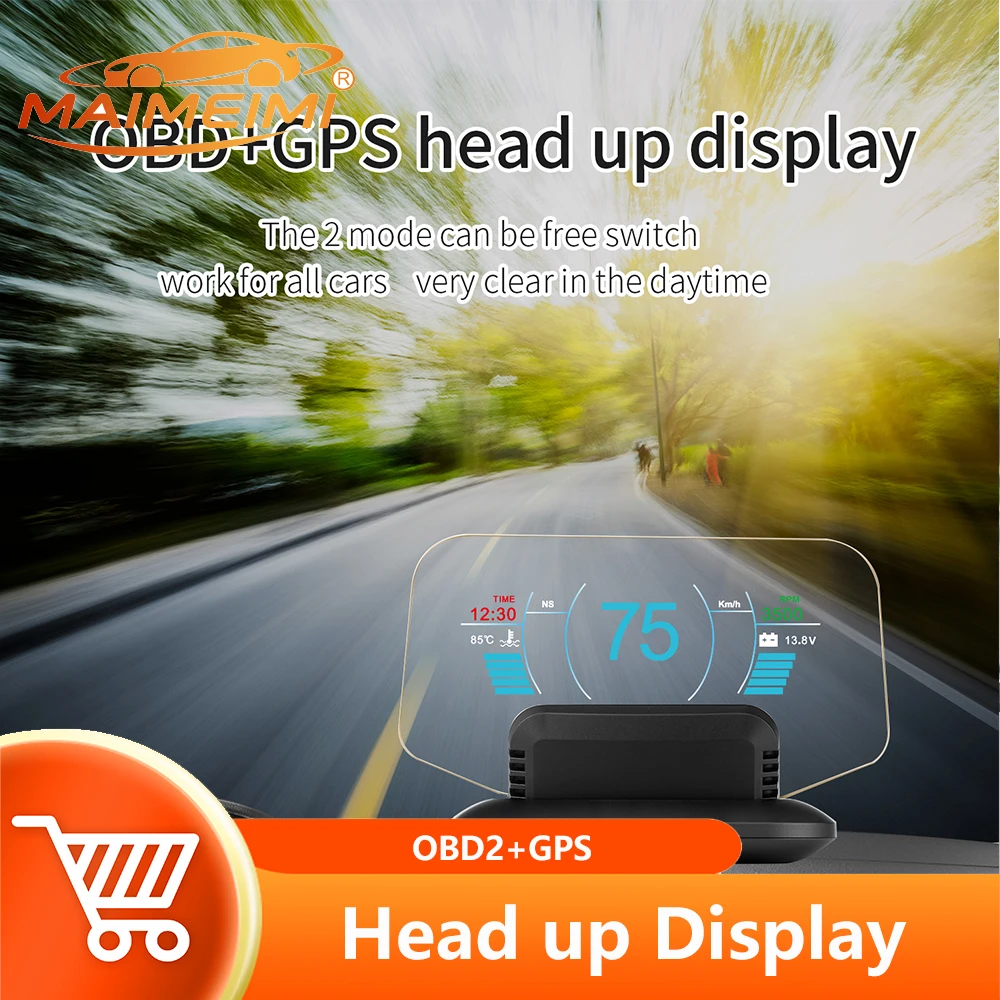 HUD Head Up Display C1 OBD2 GPS Dual System Digital Speedometer Water & Oil Temp RPM navigation Overspeed Warning Projection
