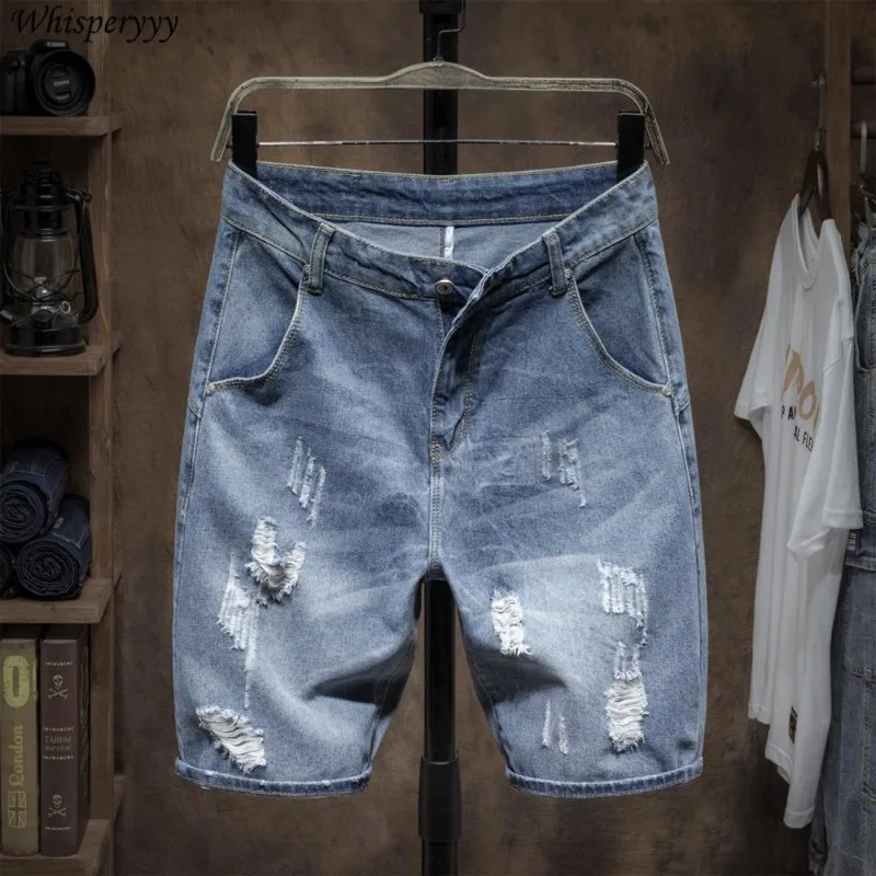 Ripped Denim Shorts Men Clothing Casual Five-quarter Pants Fashion Cargo Baggy Male Summer Thin Pockets Five-point Breeches