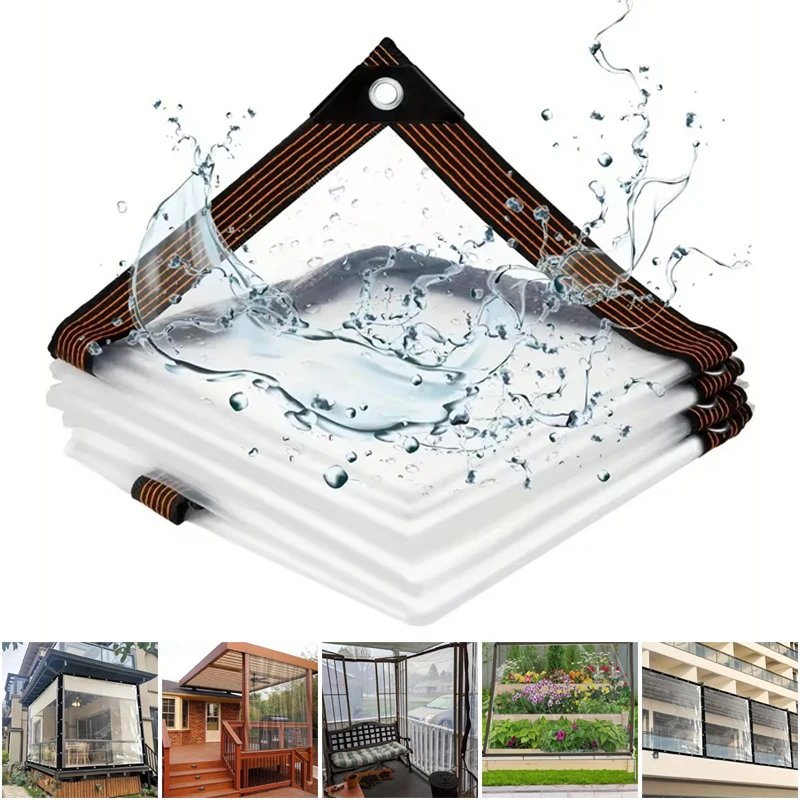 

Clear Waterproof Balcony Awning Tarpaulin Heavy Duty UV Protected Cover with Grommets for Outdoor Terrace Garden Rain Shelter