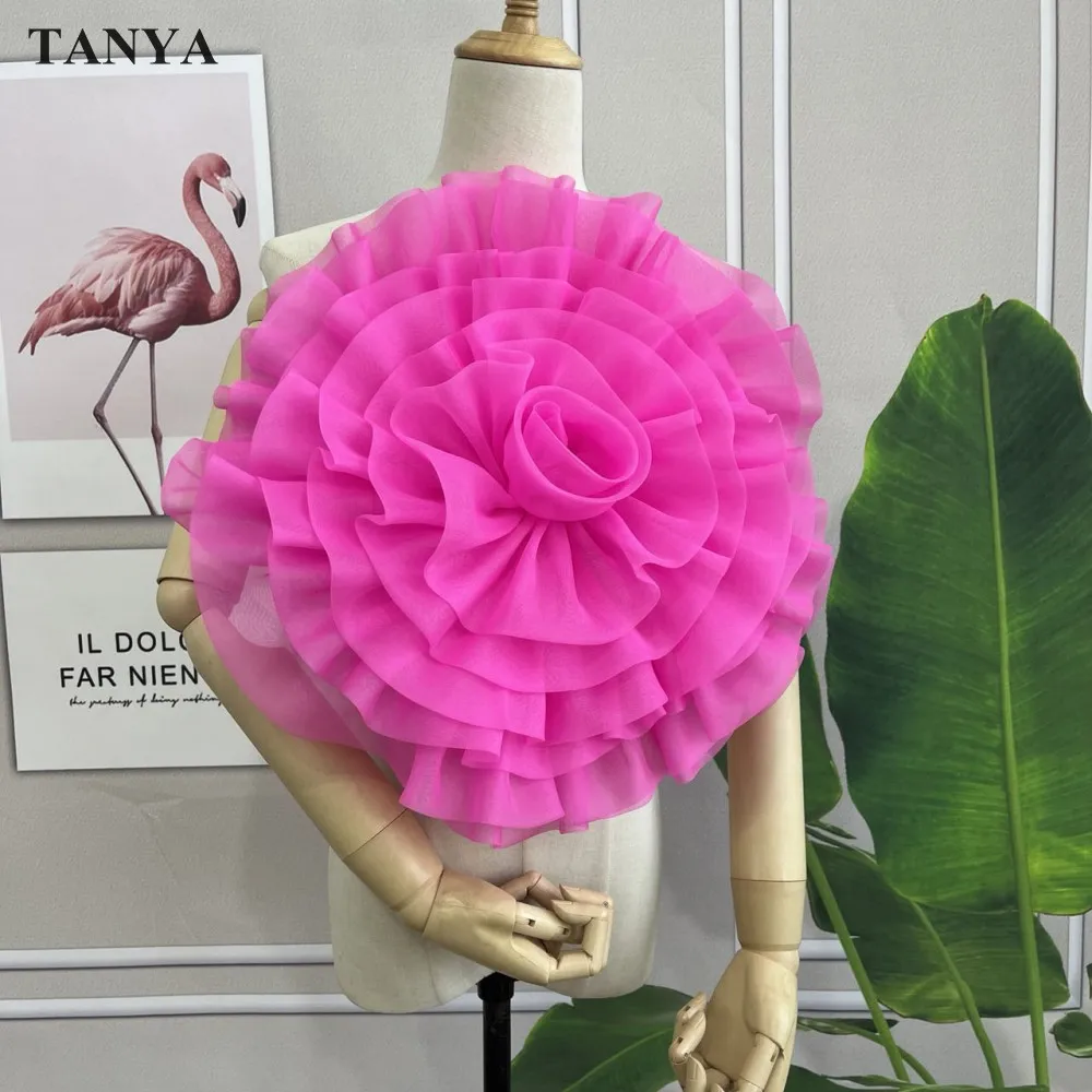 Ramillete de boda de flores grandes de 40cm de diámetro de Organza rosa intenso con Pin, accesorios nupciales elegantes, vestido a juego de colores personalizados