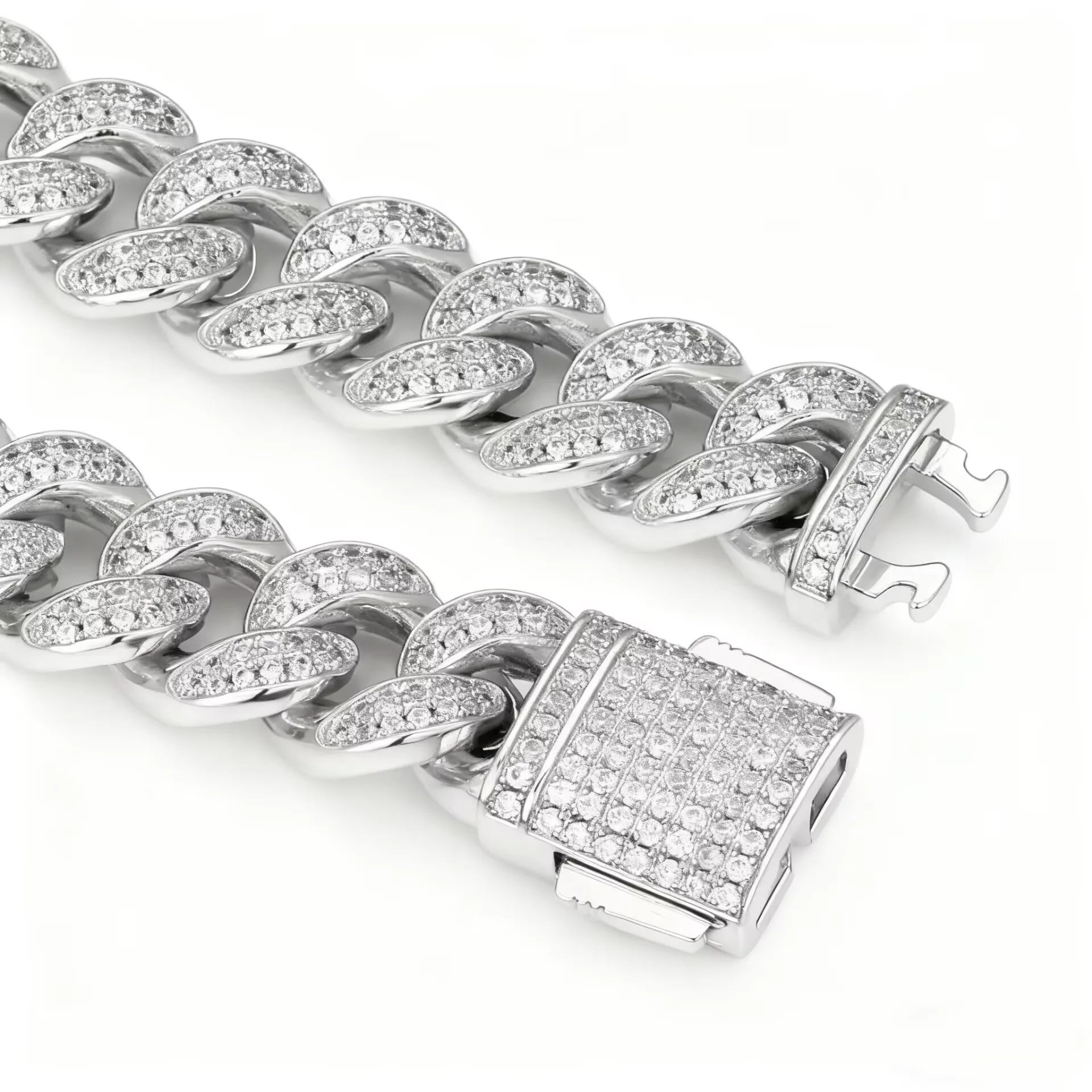 

12MM Men's ICED Cuban Chain Necklace High Quality White Golden Zircon Chunky Rock Street Fashion Jewelry Christmas Gift