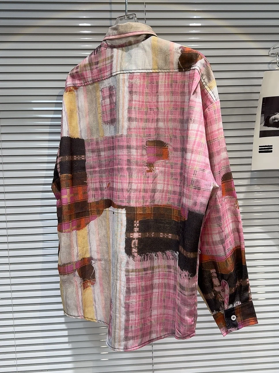 Losse Amerikaanse Sle Hot Girl Hand Dn fiti Plaid Patroon Street Trend irt Casual Sle Polyester Fiber Long Sve P...