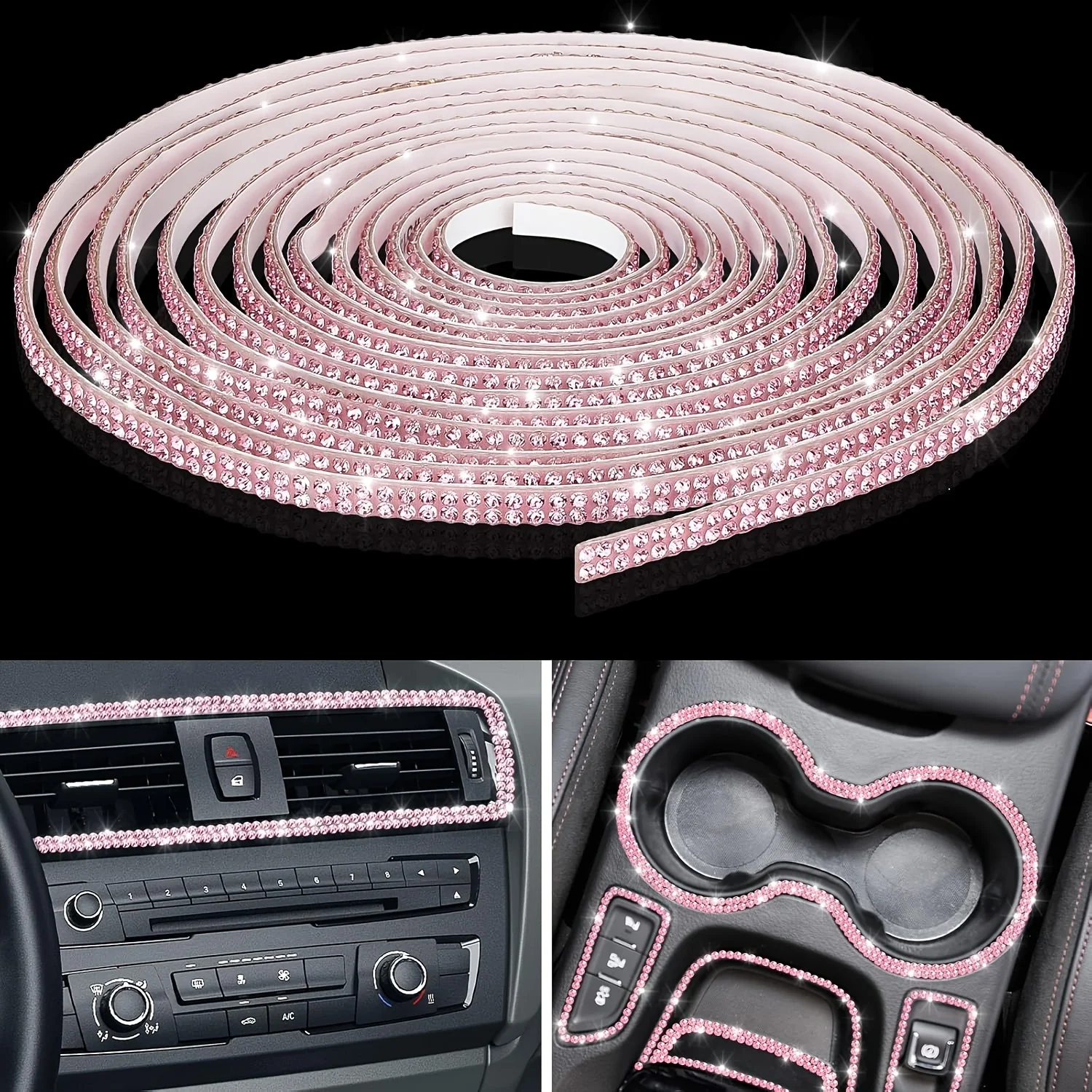 1 Roll of Pink Crystal Diamond Car Decoration Stickers - Self-Adhesive, Elegant Car Interior Accessories Suitable for Women