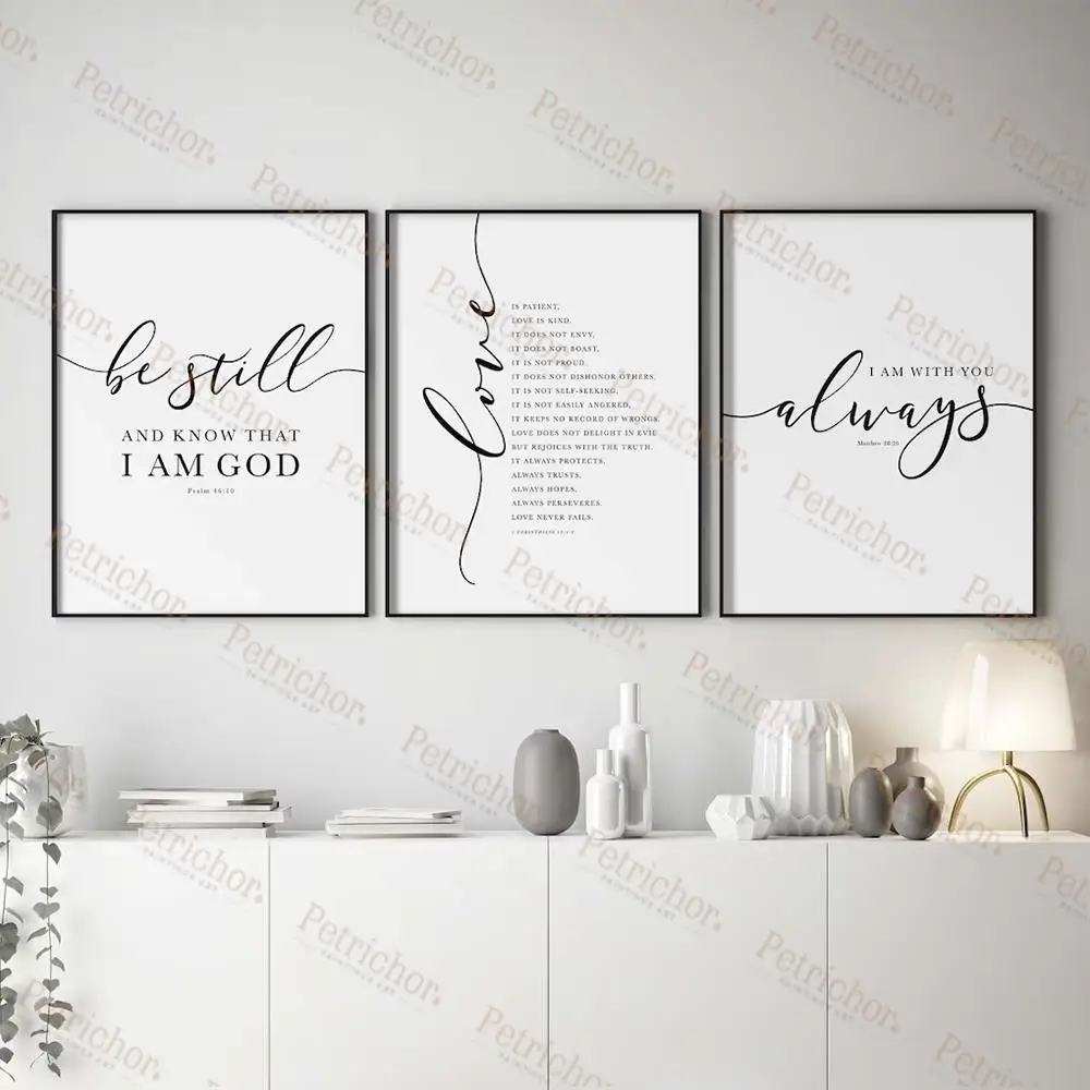 3pcs/Set Bible Verse Be Still Love Is Patient Scripture Christian Wall Art Prints Canvas Painting Poster Living Room Home Decor