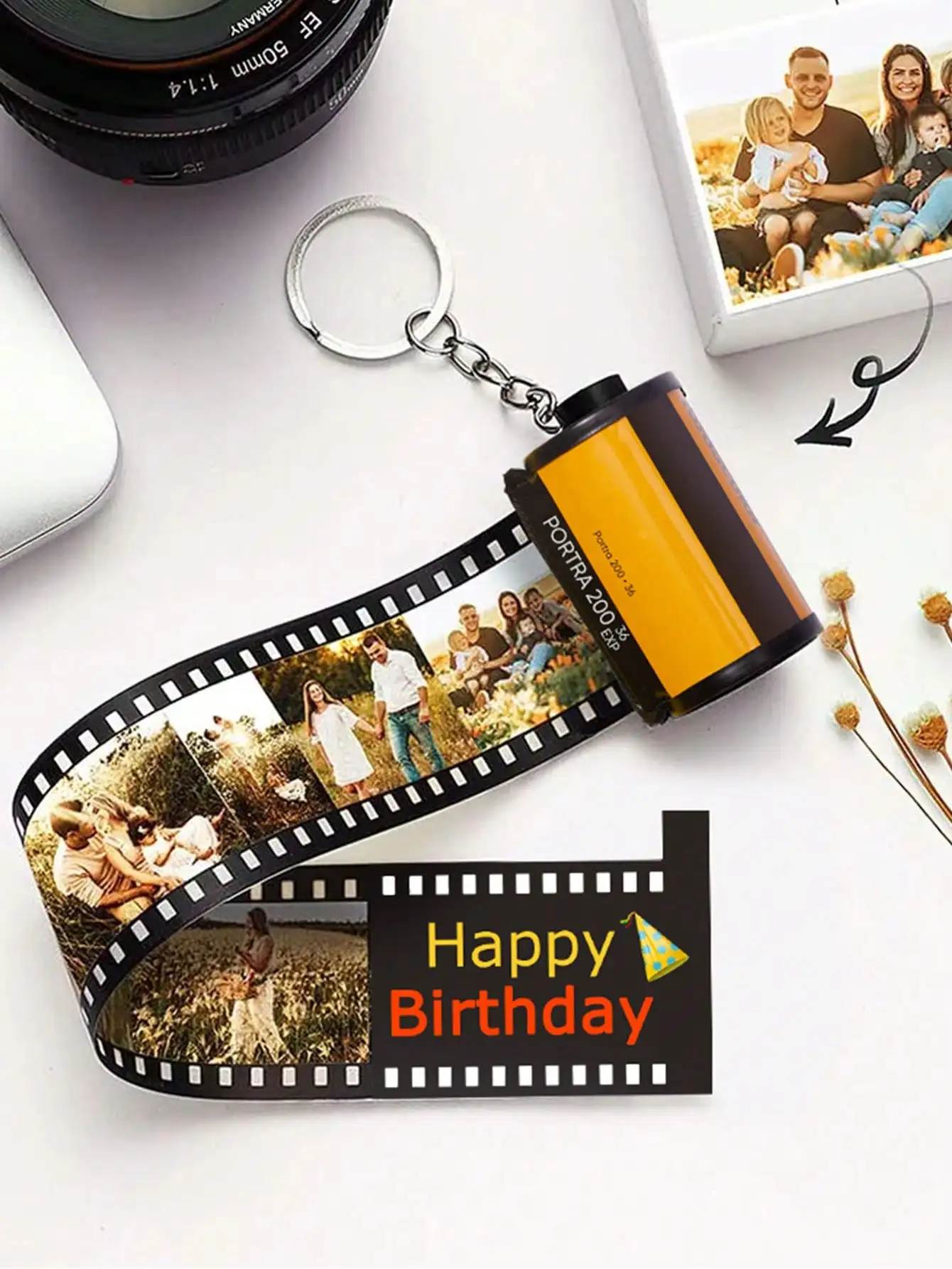 1pc Custom Film Roll Keychain with 5 Photos 3 Styles Gift For Couples Family Boyfriend Girlfriend Anniversary Valentine Him Her image 2