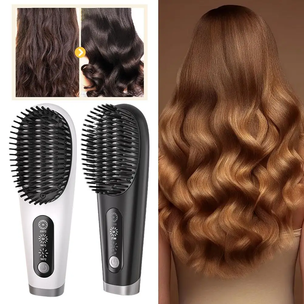 

Wireless Hair Straightener Brush Fast Heated Straightener Hair Heating Curler Anti-scalding Brush Multifunctional Ceramic C I2A5