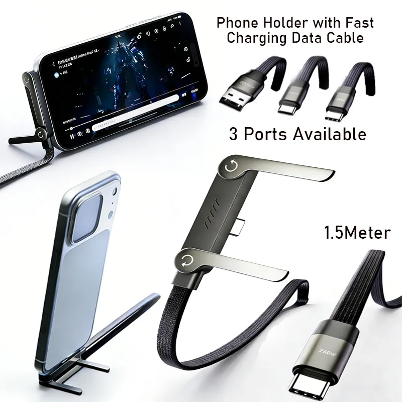 

Creative New Phone Holder with Fast Charging Data Cable USB Type C Adapter Smartphone Folding Stand Smart Devices Accessories