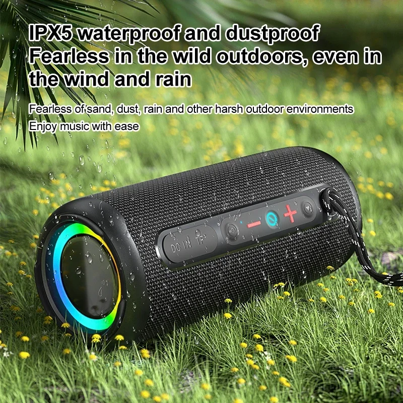 YABA EBS-613 12w Portable Waterproof Speaker Bluetooth 5.3 Colorful RGB Light Fabric Mesh 1800MAH Wireless Audio Boombox