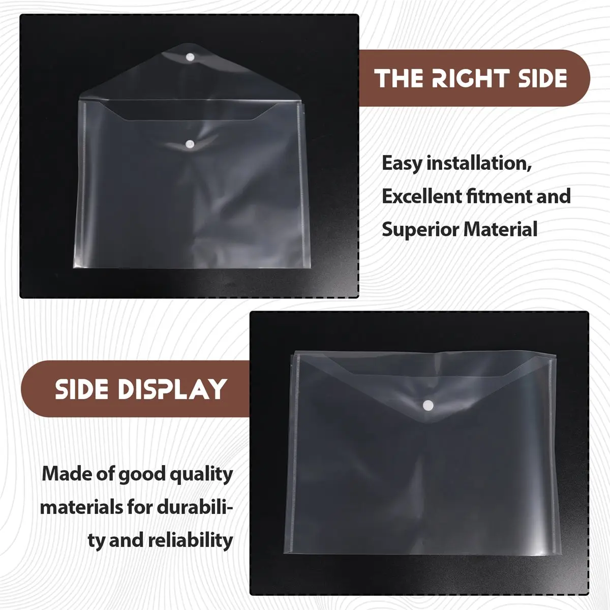 A08I 50PCS Transparent Waterproof Envelope Folder with Buttons, A4 Size, Thickened Plastic Material for School Office