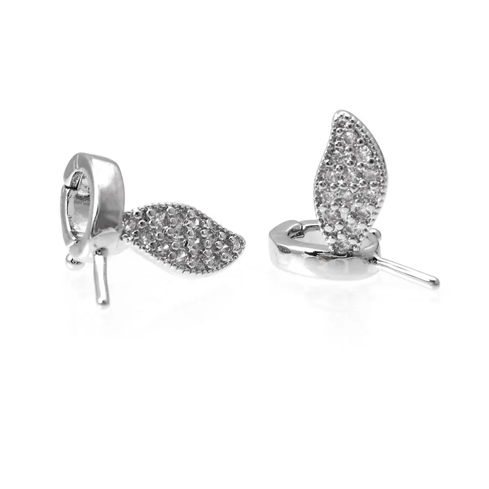 6PCS 18K Gold Color Brass Zircon Can Fit Beads Tree Leaf Leaves Necklaces Pendants Connector Charms Snap Clip Clasps Diy Making