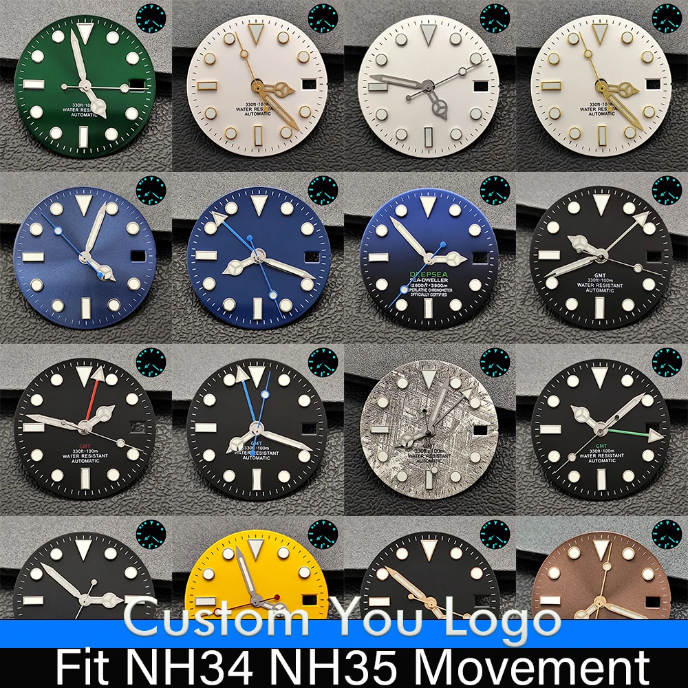 

28.5mm Blue-Green Luminous Watch Dial Fit NH34 NH35 Movement Bright Lume 3 O’Clock Watch Mod Parts Replacement Watch DIY logo