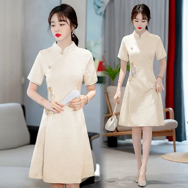 Novo vintage melhorado qipao vestido chinês tradicional moderno cheongsam para as mulheres roupas de manga curta