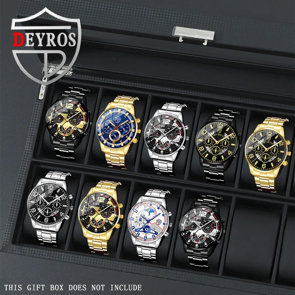 

DEYROS Лидер продаж, 9-компл. часы для мужчин, модные наручные часы для мужчин, модные часы для мужчин, часы с ремешком из сплава для мужчин