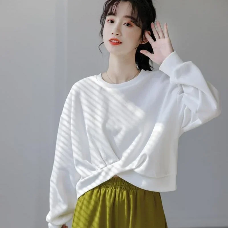Sweatshirts for Women Asymmetrical Solid O-neck Spring All-match Fashion Students Korean Style Loose Classic Sudaderas Popular