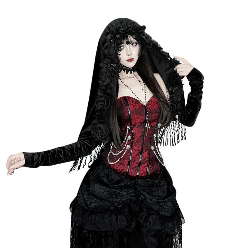 Loween Cosplay bata de terciopelo Top 2025 nuevo Vintage k Sle punzón de hombro Faionable para mujer serie gótica Slim Fit encaje...