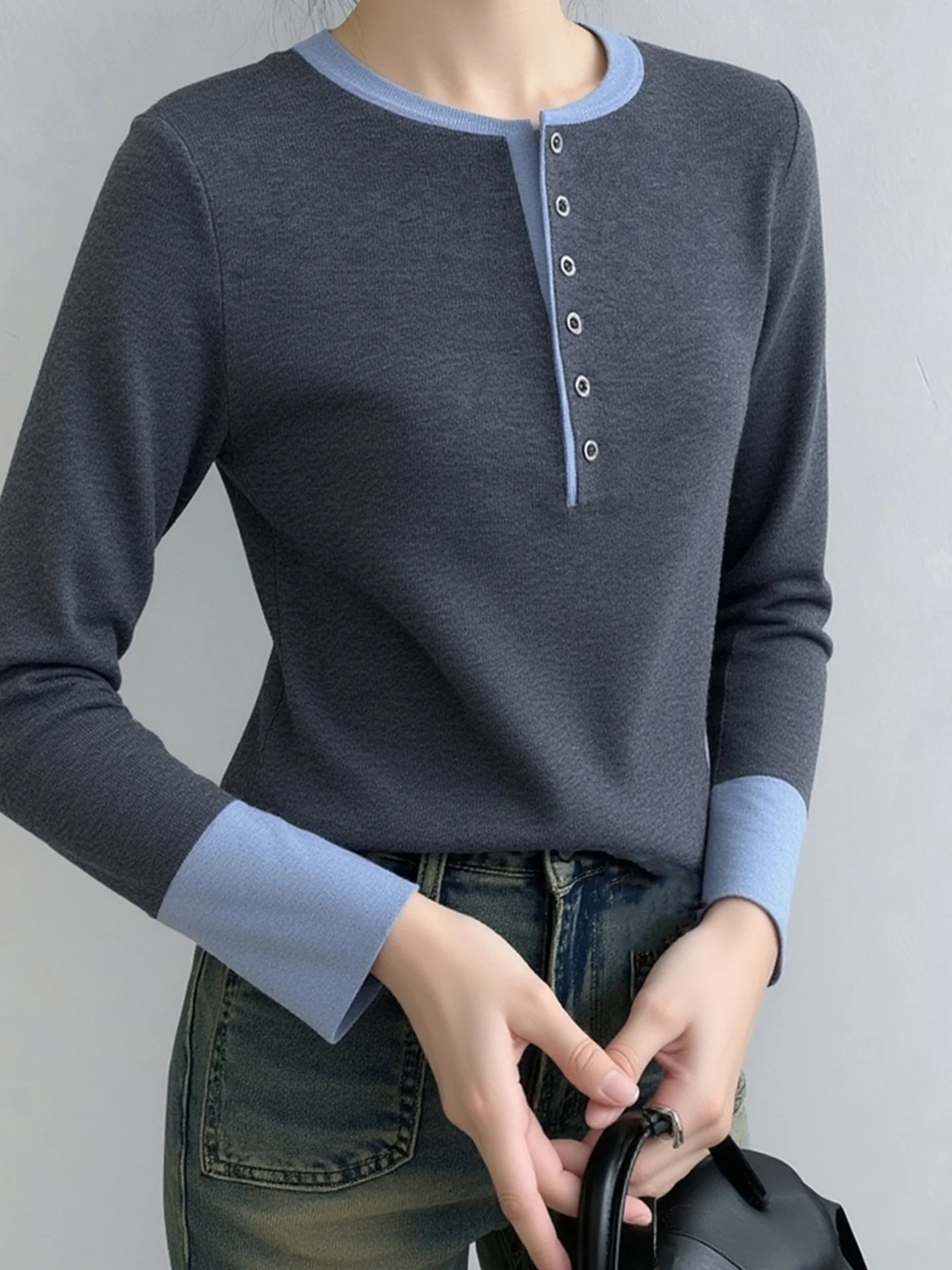 

Faionable Knitted Camere Long Sve Slim Fit Base Layer irt Comfortable Skin-friendly Autumn Winter Season Color Blo...