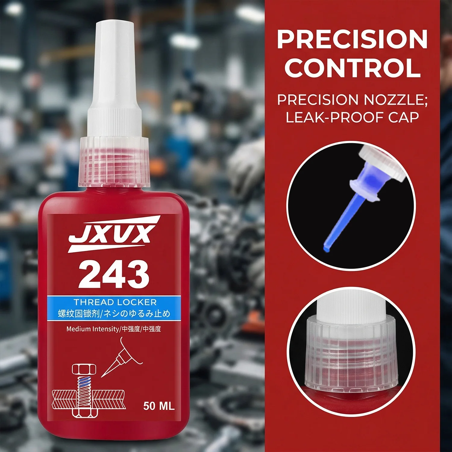 50ml Threadlocker 243 Blue Medium Strength Gel Screw Adhesive compound (equivalent to Loctite) Anaerobic adhesive Sealant Medium-to-high strength, oil-resistant, high-temperature resistant Blue, removable.