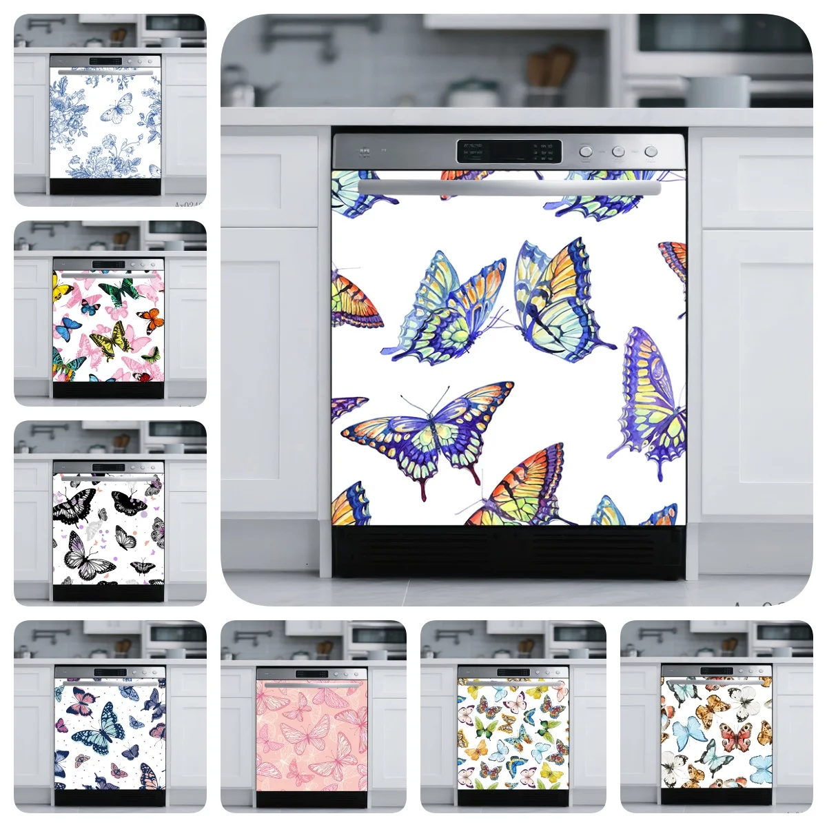 

Watercolor Butterfly Dishwasher Sticker Self-Adhesive Waterproof Removable Decal for Washer Cabinet Door Washing MachineDecor