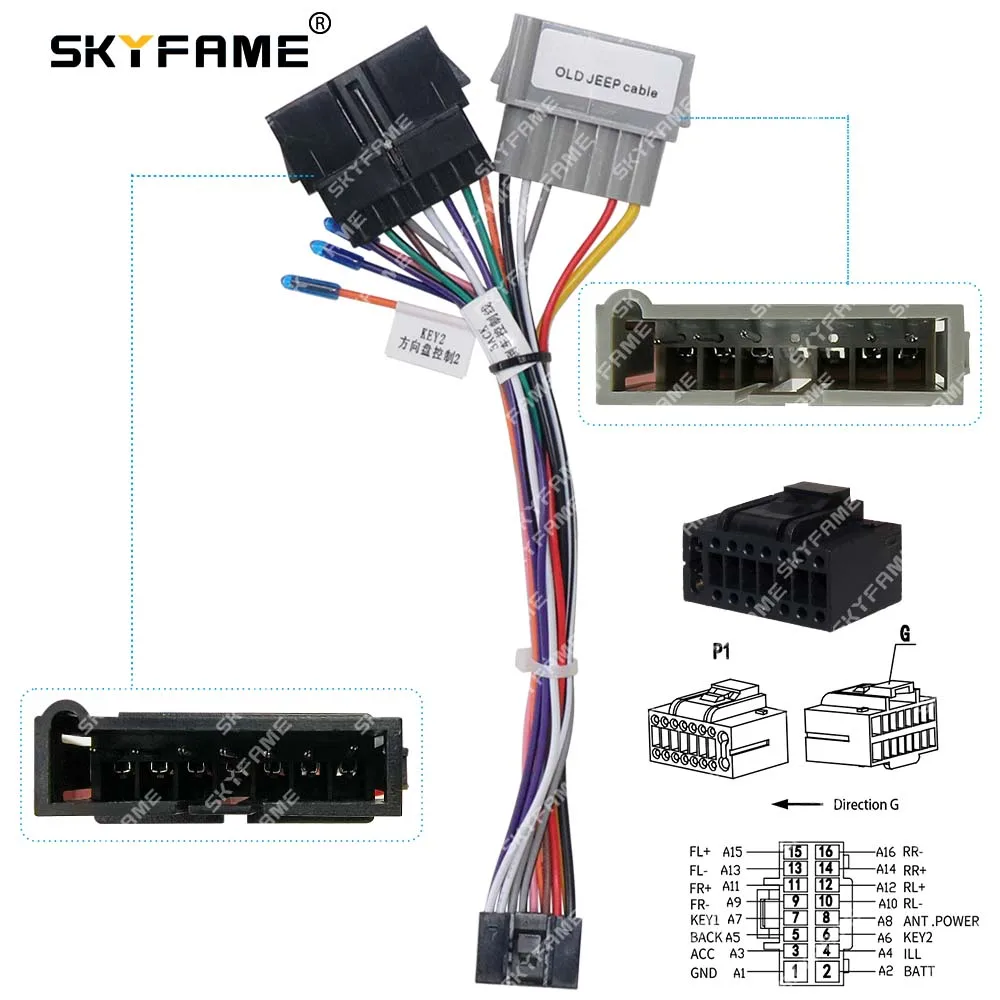 فك محول الأسلاك تسخير 16pin للسيارات skyfamلسيارة جيب القديمة كابل طاقة راديو أندرويد