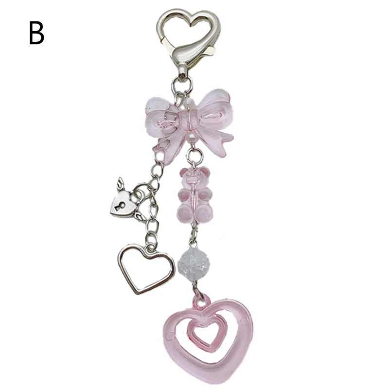 Trendy Heart Keychain with Butterfly Bowknot Detail Exquisite Keyring Charm C1FC