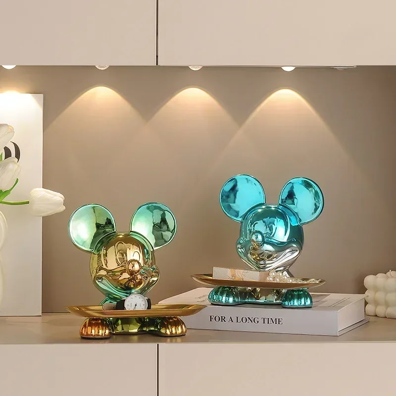 Disney Mickey Mouse Tray Cute Tv Cabinet Luxury Cartoon Ornaments Home Entrance Key Storage Electroplating Decoration Gifts