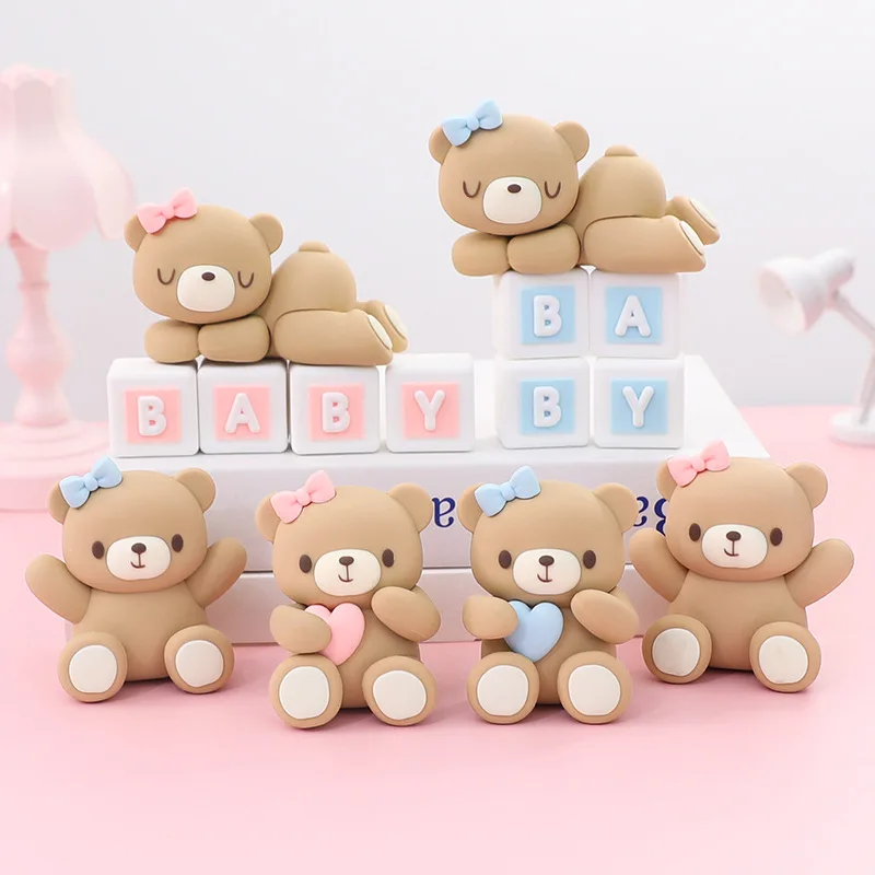 Pink Blue Bear Birthday Cake Toppers Decoration Boy Girl Happy One 1st Birthday Cake Baby Shower Bear Theme Party Gender Reveals