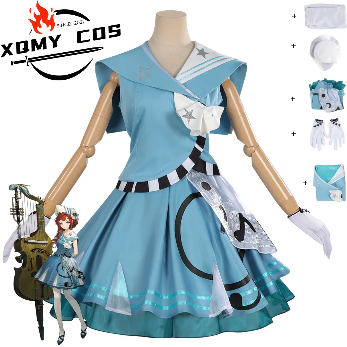 Music Master Blue Evening Dress Princess Dress Hat Woman Sexy Cute Carnival Suit 2026Game Reverse:1999 Barcarola Cosplay Costume view 2