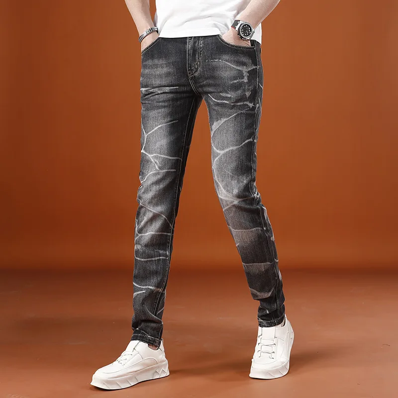 2025 New High end Printed Men's Jeans Summer Thin Stretch Slim Fit Handsome Personalized Small Leg Pants