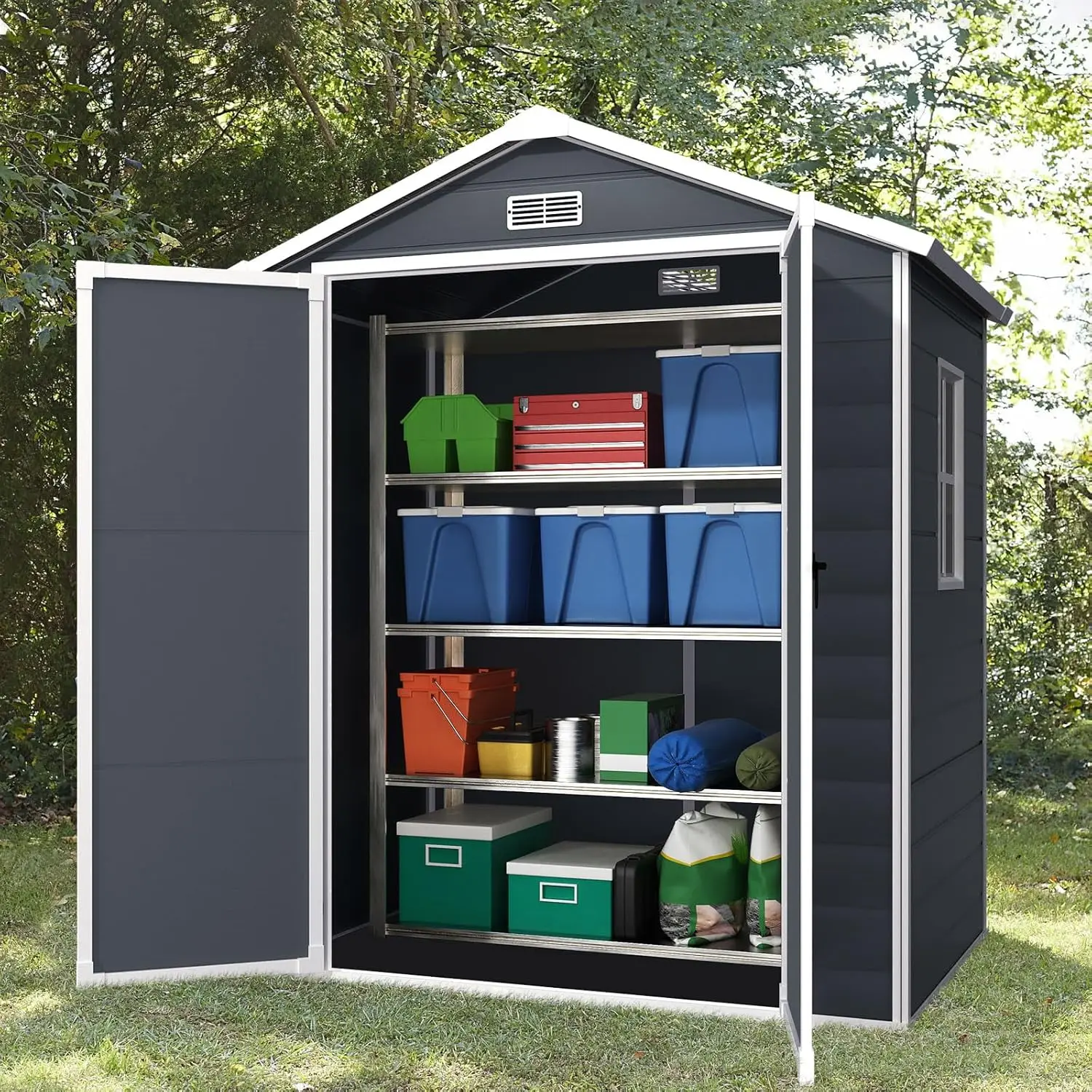

Outdoor Storage Shed 6x4.4FT, Resin Shed Plastic with Floor for Garden Tool,Waterproof Outdoor Resin Storage,Lockable, Custom
