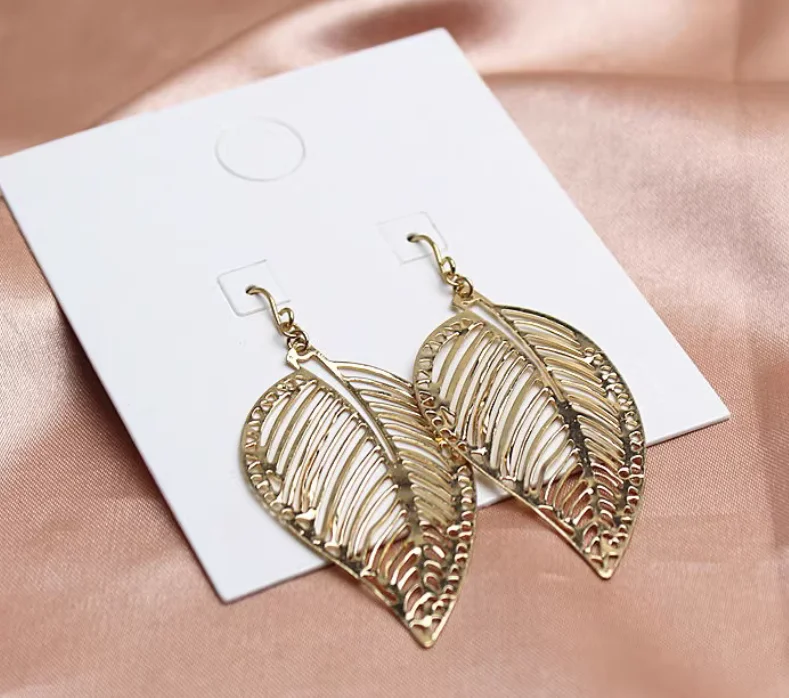 

New European and American style metal hollowed-out leaf-shaped earrings, trendy, unique, exaggerated, and fashionable women's ea