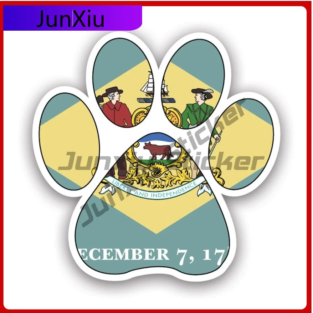 

Delaware State Paw Print Shaped Sticker Cute Window Waterproof Vinyl Decal For Motocross High Quality Decor High Quality Fun