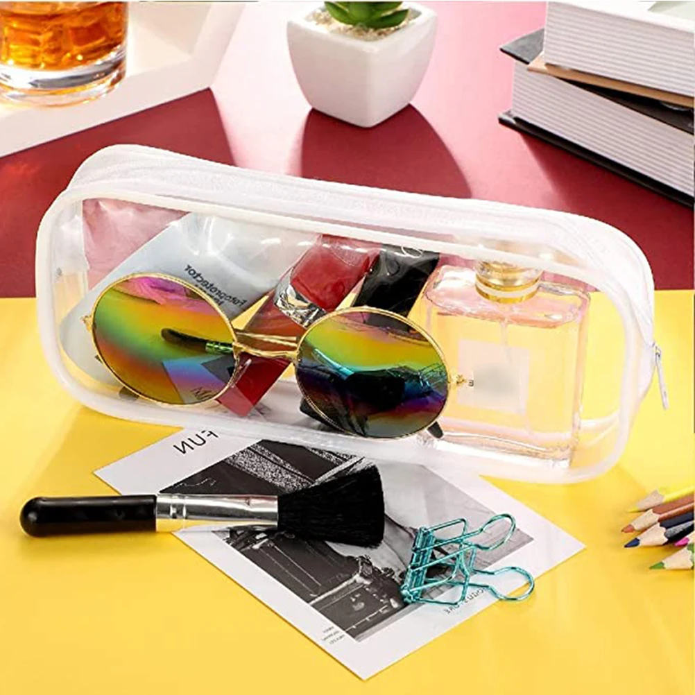 

2 Pcs PVC Zip Bag Pen Holder Transparent Pencil Case School Stationery Multifunctional Bag for Kids Students