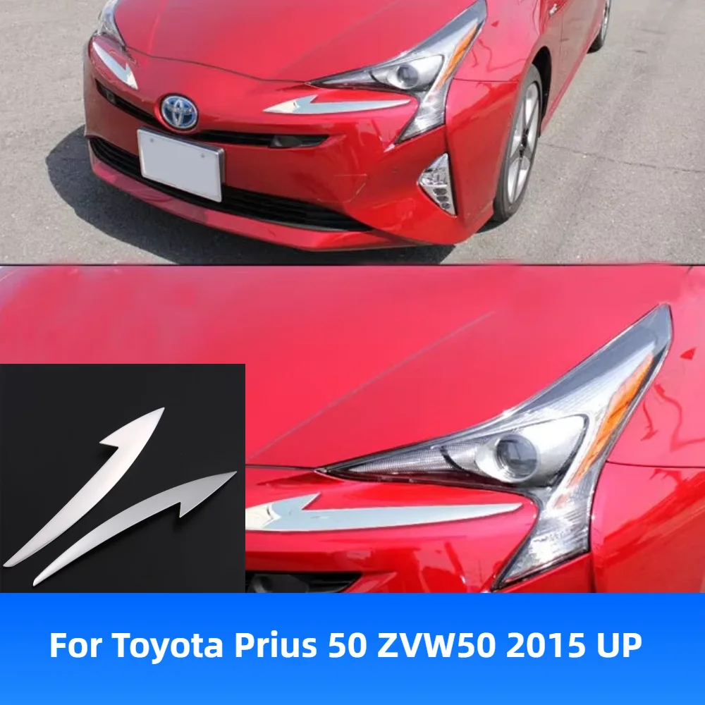 

2PCS Stainless Steel Chrome Sticker Front Headlight Garnish Trim Car Styling Cover For Toyota Prius 50 ZVW50 2015 UP