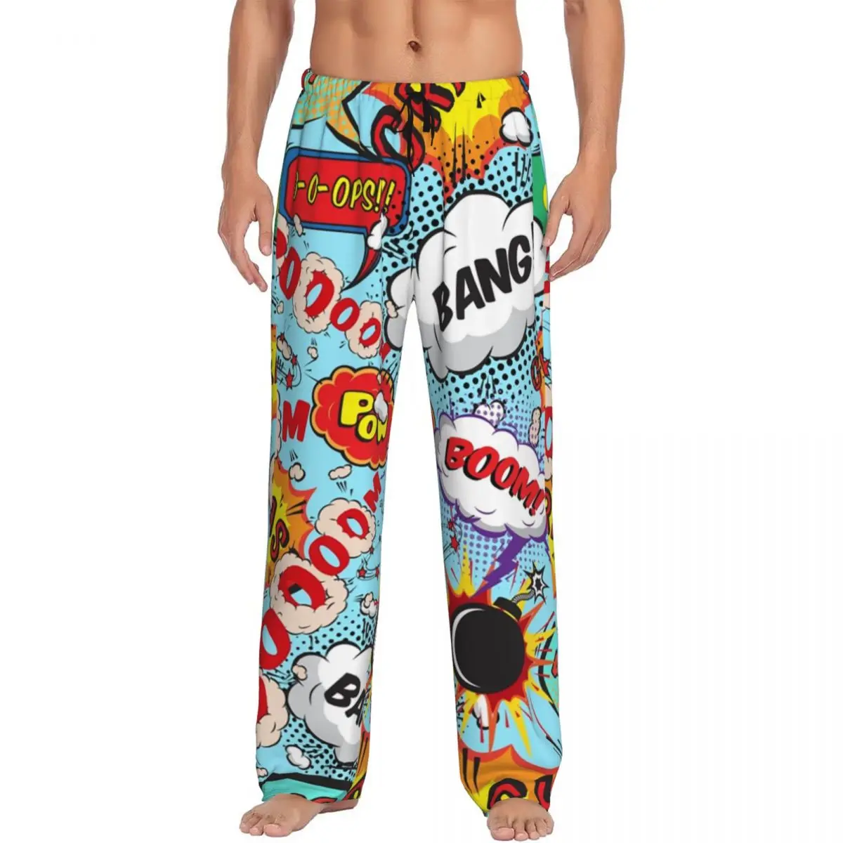 Custom Printed Superhero Cartoon Anime Pajama Pants Men Comic Pop Art Explosions Pattern Sleep Sleepwear Bottoms with Pockets