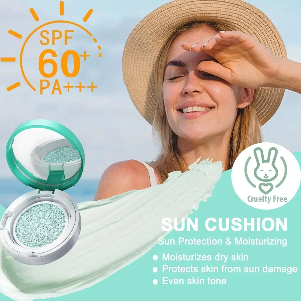 Facial Tinted Sunscreen SPF60 Sun Cushion Moisturizing & Soothing Oil-Free Face BB Cream Lightweight Natural Dewy