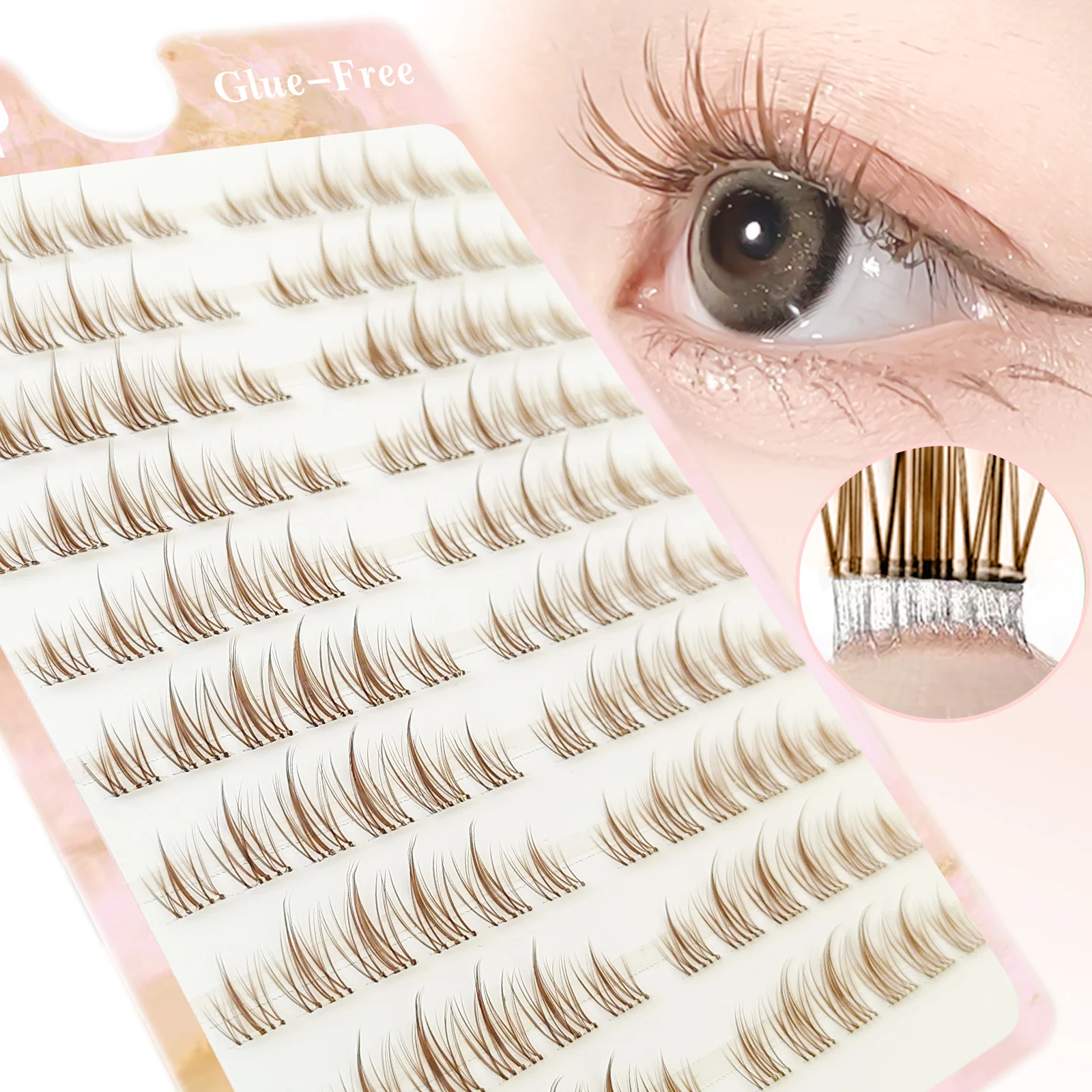 Image of 120 Stück CC selbstklebende Karamell-Sonnenblumen-Wimpern, kleberfrei, Trilogie-Wimpern, japanische und koreanische Stile für Anfänger, wiederverwendbar