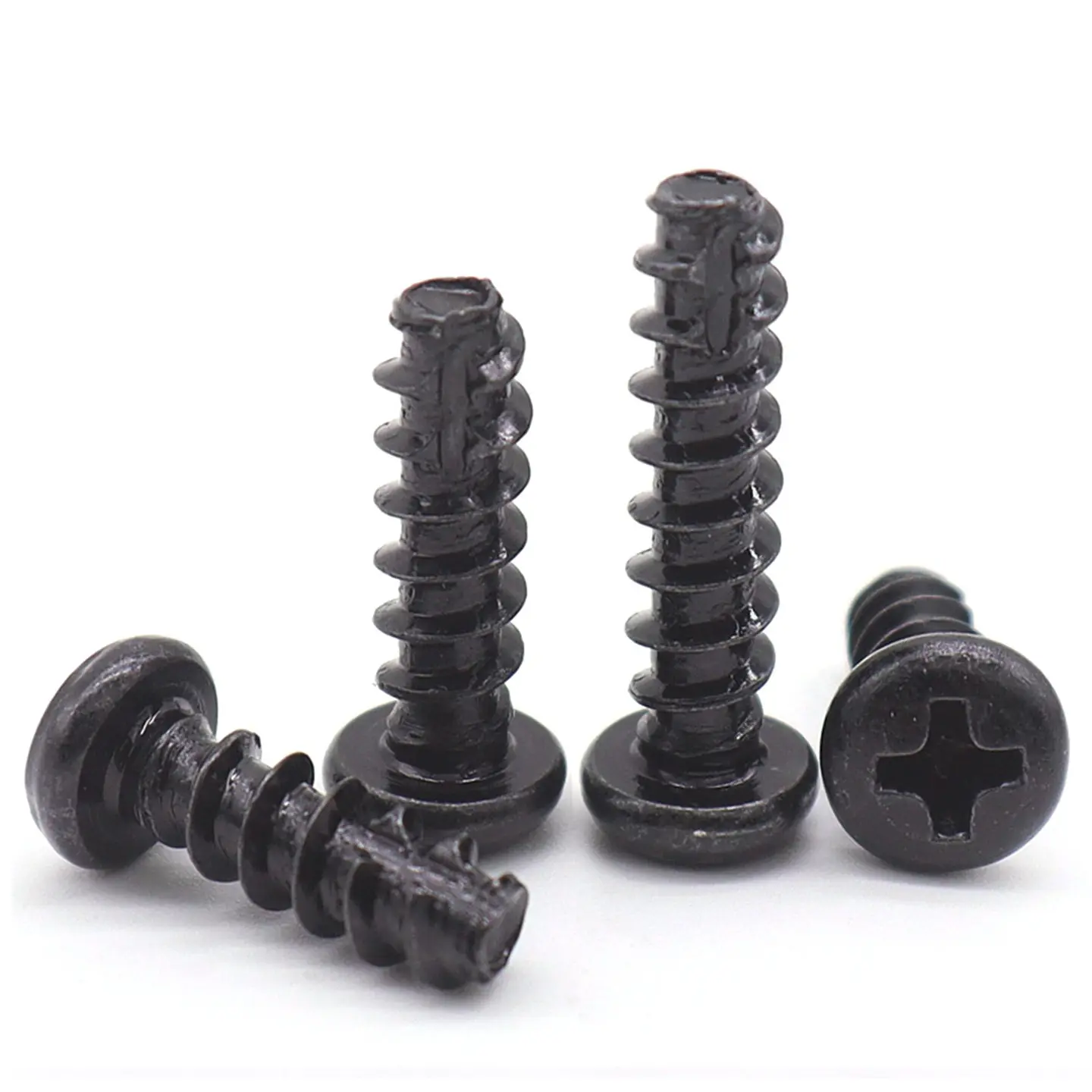 M2 M2.3 M2.6 M3 M4 Black Zinc Plated Steel Pan Round Head Self Tapping Wood Screw Tail-Cut Phillips Cross Recessed
