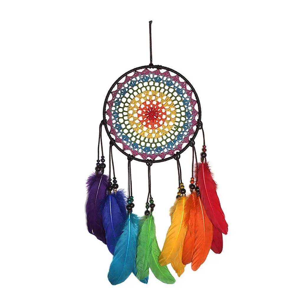 Handmade Circular Net with Feathers Wall Hanging Decorations