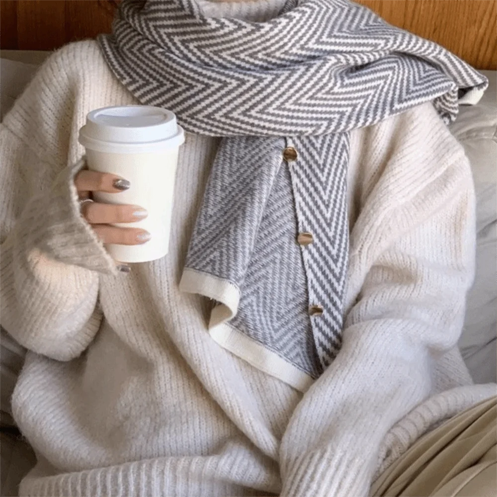 

Мягкий полосатый имитирующий кашемировый шарф, утолщенные зимние кашемировые шарфы, вязаная длинная шаль в корейском стиле для женщин