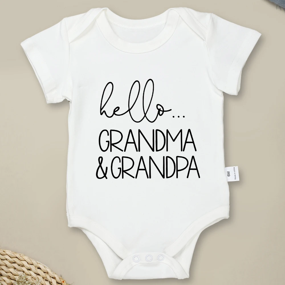 Hello Grandma Grandpa Newborn Boy Girl Clothes Pregnancy Announcement Cotton Infant Onesie Fine Gift American Style Popular