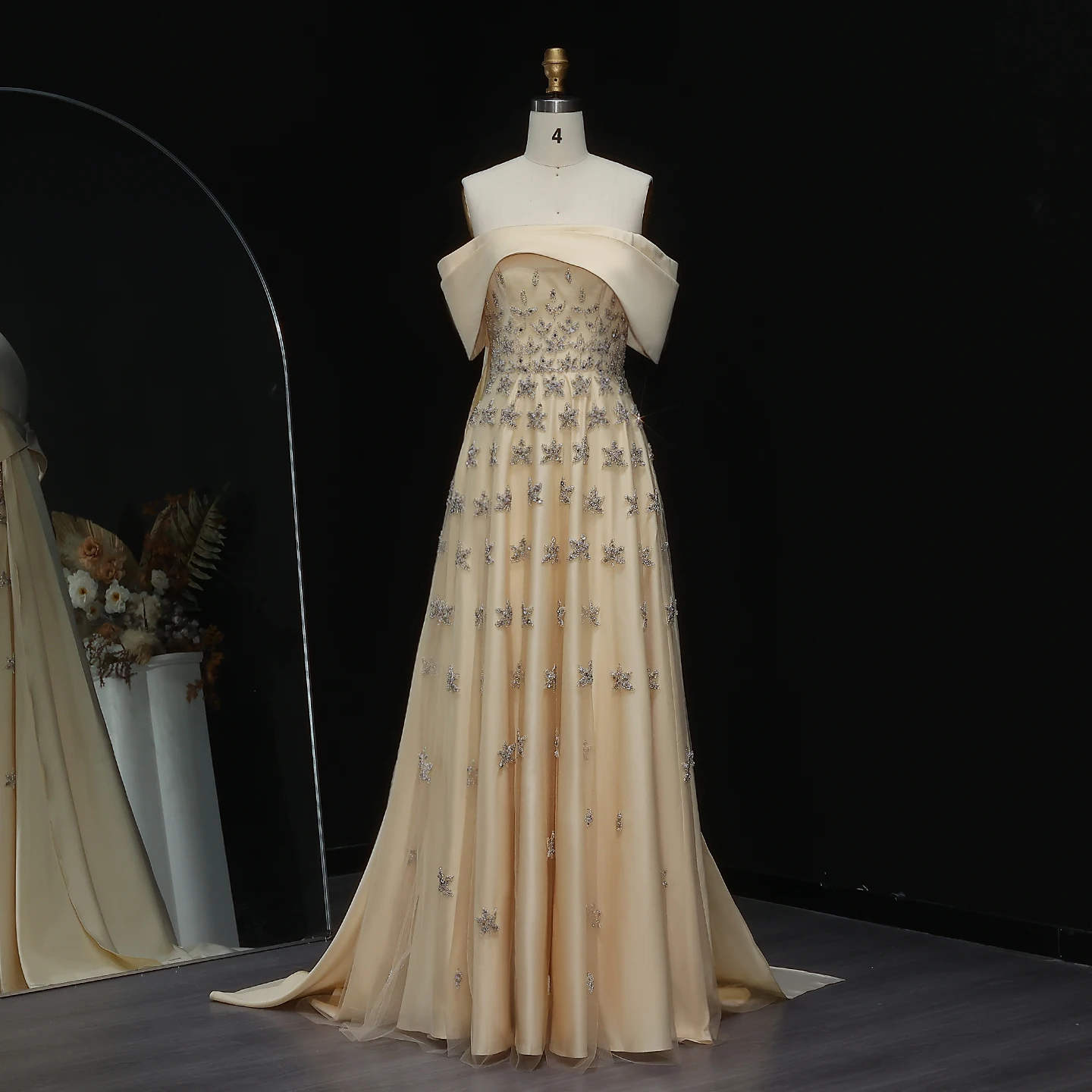 Sharon Said Arabic Yellow Satin Luxury Dubai Evening Dress with Cape Train Off Shoulder Women Wedding Guest SS455 Customized image 6
