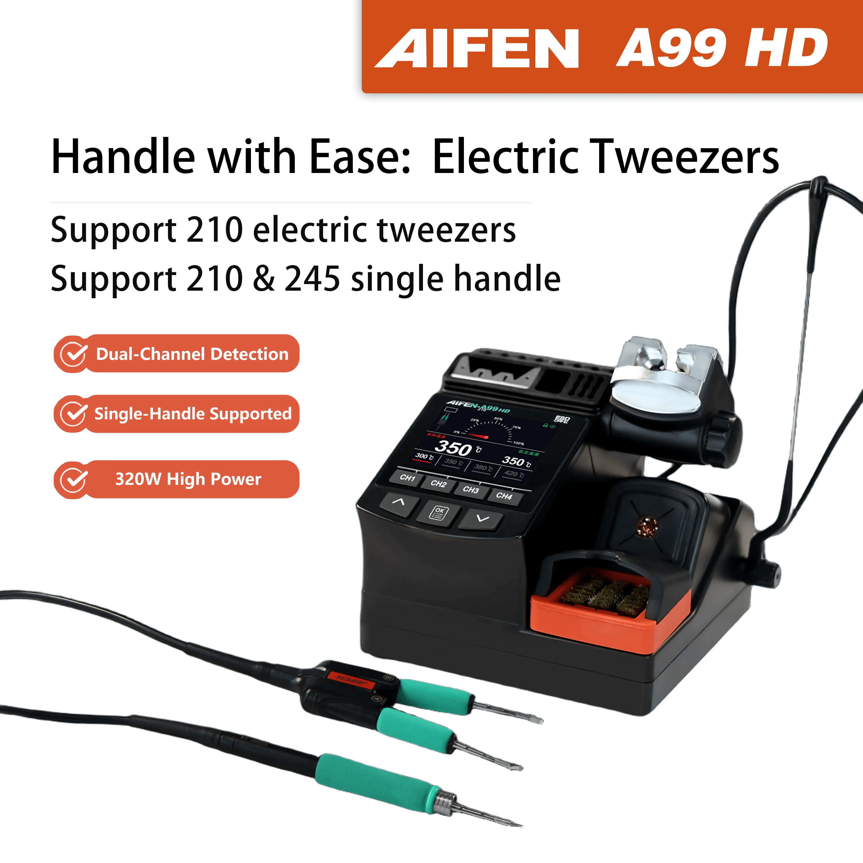 

AIFEN A99HD Precision Tweezers with 210/245 Handle Soldering Iron Station for Electronic Repairing Tools