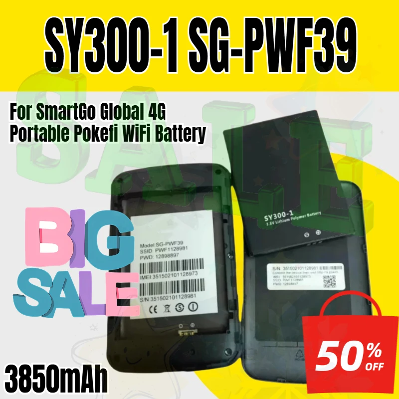 3850mAh Battery For SmartGo Global 4G Portable Pokefi WiFi Battery SY300-1 SG-PWF39 Mobile Phone Batteries