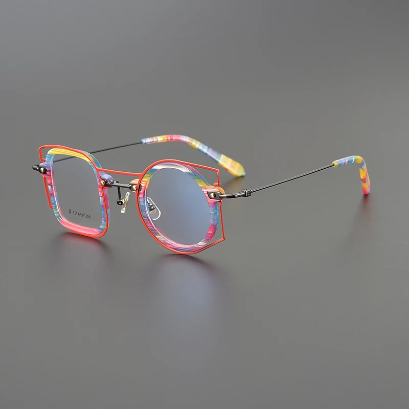 

Asymmetry One Square and One Round Glasses Frame for Men Myopia Reading Eyewear Acetate Women Optical Prescription Eyeglasses
